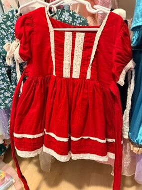 Well Dressed Wolf Red Velvet Girls' Costume Dress with White Lace 100% cotton